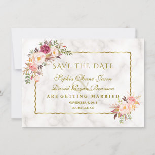 Glam Gold Blush Pink Floral Marble Save the Date