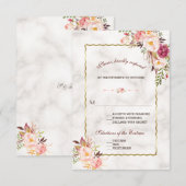 Glam Gold Blush rose Floral Marbre Mariage RSVP (Devant / Derrière)