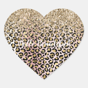 Glam Gold Blush Roze Leopard Print Glitter Hart Sticker
