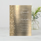 Glam Gold Brushed Metal QR Code Wedding Kaart (Staand voorkant)