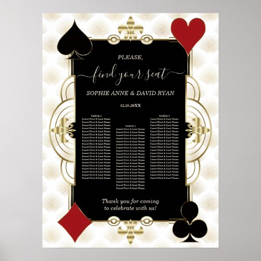 Glam Gold Casino Vegas Wedding Seating Chart  Poster (Voorkant)