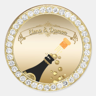 Glam Gold Champagne & Diamonds Verlovingsfeest Ronde Sticker
