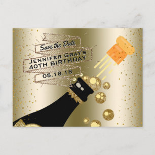 Glam Gold Champagne Save the Date Elegant Birthday Aankondigingskaart