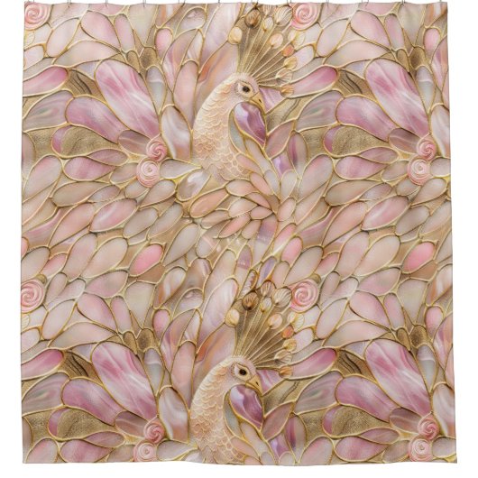Glam Gold Chic Pink Peacock Douchegordijn (Voorkant)