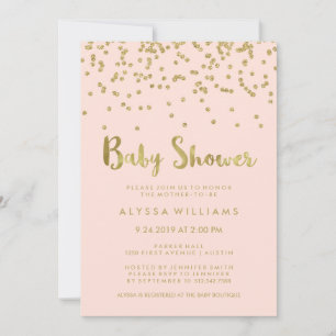 Glam Gold Confetti Baby shower op Blush Pink Kaart