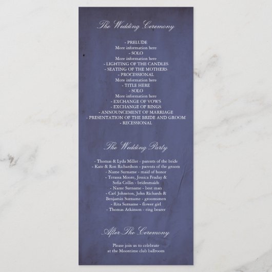 Glam Gold Confetti Navy bruiloft programma's (Achterkant)