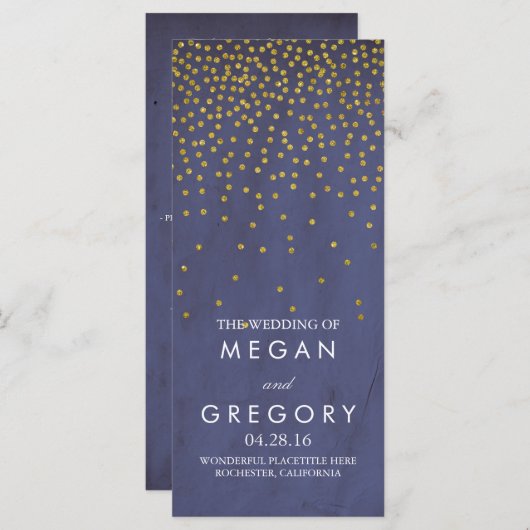 Glam Gold Confetti Navy bruiloft programma's (Voorkant / Achterkant)