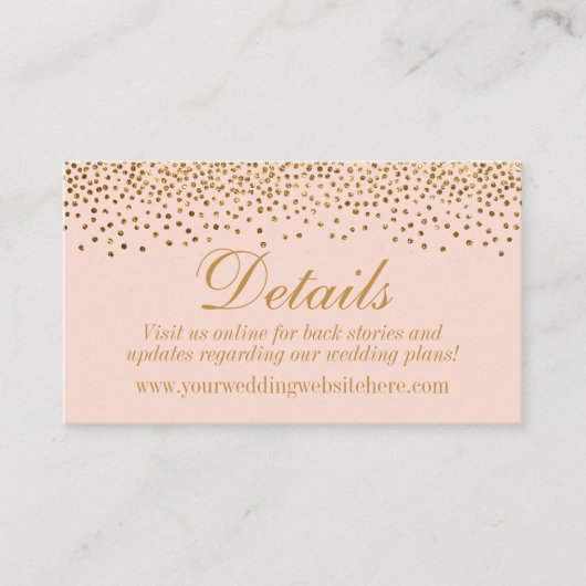 Glam Gold Confetti sur Blush Mariage Détails Carte (Devant)