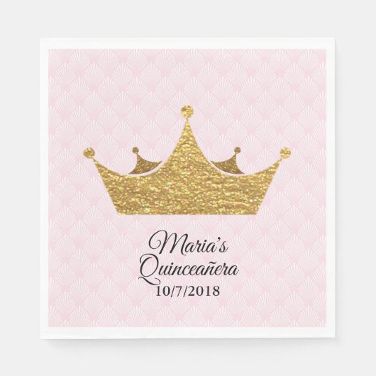 Glam Gold Crown Quinceañera servetten (Voorkant)