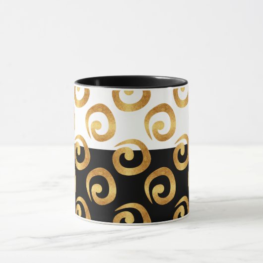 Glam Gold Curls op zwart en wit Mok (Midden)