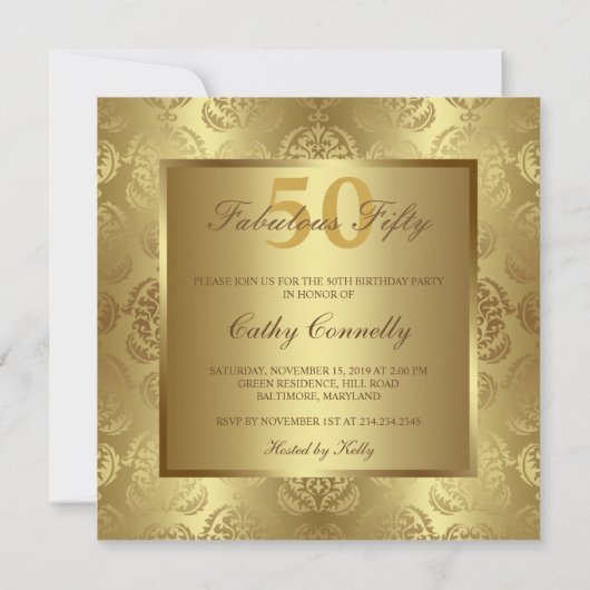 Glam Gold Damask Elegant Fabulous 50 Kaart (Achterkant)