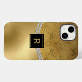 Glam Gold Damask Monogramme Coque-Mate coque iphon (Verso (horizontal))