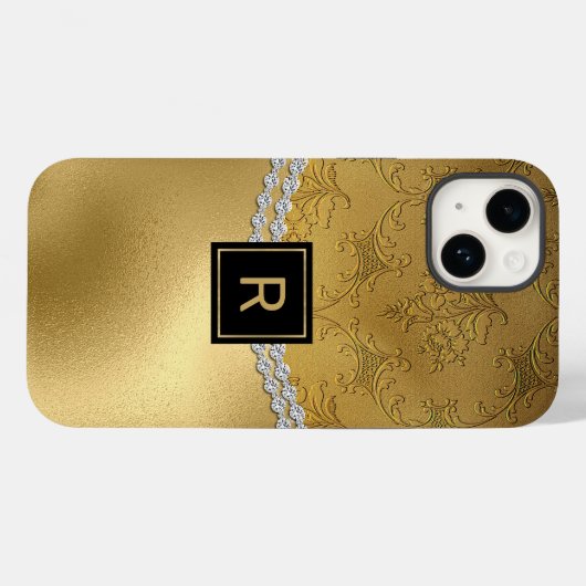 Glam Gold Damask Monogramme Coque-Mate coque iphon (Verso (horizontal))