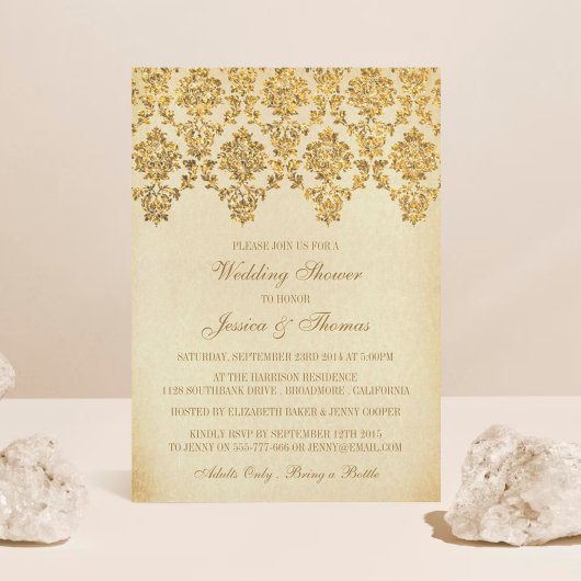  Glam Gold Damask Wedding Shower Kaart