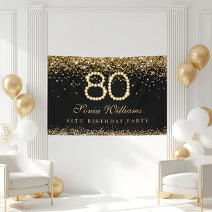Glam Gold Diamonds 80ste Verjaardagsfeest Spandoek