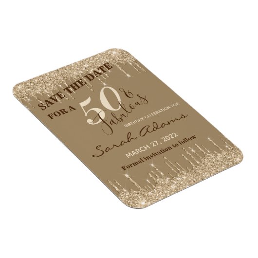 Glam Gold Drips 50 & Fab Birthday Save the Date Magneet (Rechterzijde)