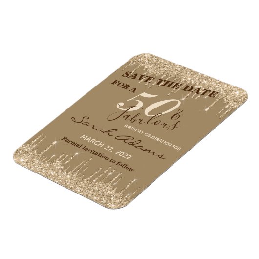 Glam Gold Drips 50 & Fab Birthday Save the Date Magneet (Linkerzijde)
