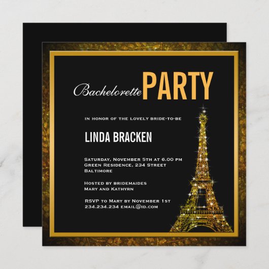 Glam Gold Eiffel Tower Bachelorette Kaart (Voorkant / Achterkant)