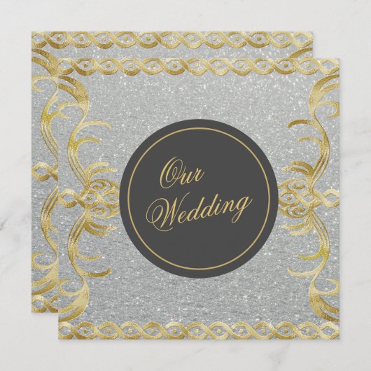 Glam Gold en Silver Wedding Invitation Kaart (Voorkant / Achterkant)