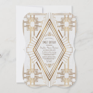 Glam Gold en White Great Gatsby Sweet 16 Kaart
