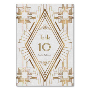 Glam Gold en White Great Gatsby Table Number Kaart