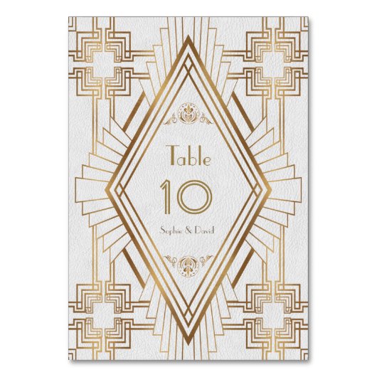 Glam Gold en White Great Gatsby Table Number Kaart (Achterkant)