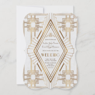 Glam Gold en White Great Gatsby Wedding Kaart