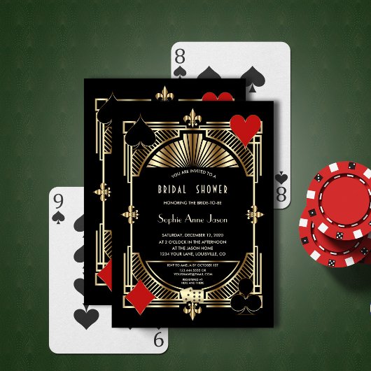 Glam Gold Fleur-de-lis Gatsby Style Vrijgezellenfe Kaart