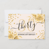 Glam Gold Floral Glitter 30e verjaardag Script Bedankkaart (Voorkant)