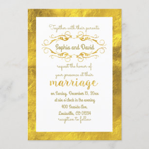 Glam Gold Foil en White Wedding Invitation Kaart