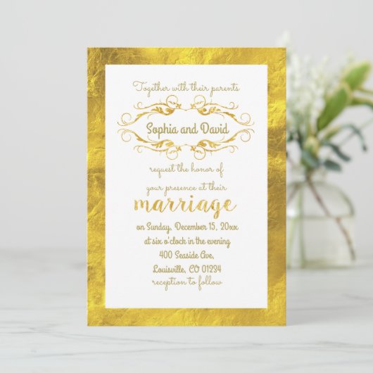 Glam Gold Foil et Faire-part de mariage blanche (Debout devant)