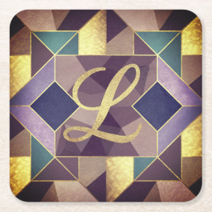 Glam Gold geometrische vormen L Monogram set Vierkante Kartonnen Onderzetter