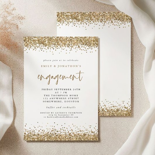 Glam Gold Glitter Borders Verloving Uitnodiging