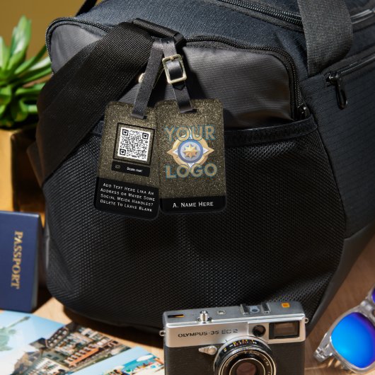 Glam Gold Glitter Business Custom Logo, QR-code Bagagelabel (Voorkant /achterkant)