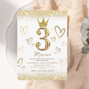 Glam Gold Glitter Crown 3e verjaardagsfeestje Kaart