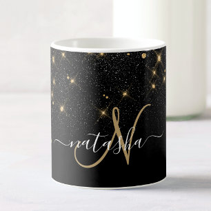 Glam Gold Glitter Diamond Sparkle Elegant Monogram Koffiemok