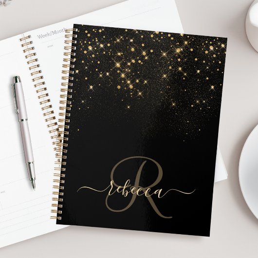 Glam Gold Glitter Diamond Sparkle Elegant Monogram Planner