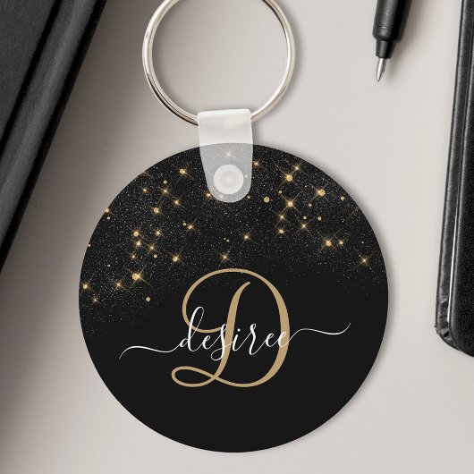 Glam Gold Glitter Diamond Sparkle Elegant Monogram Sleutelhanger