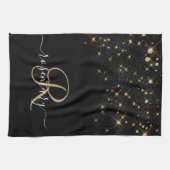 Glam Gold Glitter Diamond Sparkle Elegant Monogram Theedoek (Horizontaal)