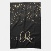 Glam Gold Glitter Diamond Sparkle Elegant Monogram Theedoek (Verticaal)