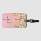 Glam Gold Glitter Drift Elegant Monogram Bagage Bagagelabel (Voorkant (horizontaal))
