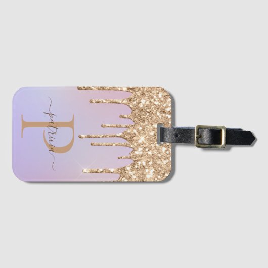 Glam Gold Glitter Drift Elegant Monogram Bagage T Bagagelabel (Voorkant (horizontaal))