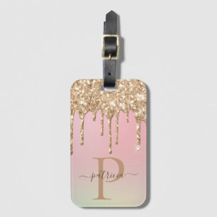 Glam Gold Glitter Drift Elegant Monogram Bagagelabel