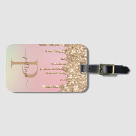 Glam Gold Glitter Drift Elegant Monogram Bagagelabel