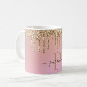Glam Gold Glitter Drift Elegant Monogram Koffiemok (Voorkant links)