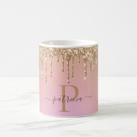 Glam Gold Glitter Drift Elegant Monogram Koffiemok (Center)