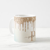 Glam Gold Glitter Drift Elegant Monogram Koffiemok (Voorkant links)