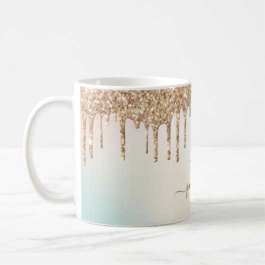 Glam Gold Glitter Drift Elegant Monogram Koffiemok (Links)