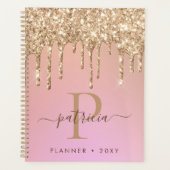 Glam Gold Glitter Drift Elegant Monogram Planner (Voorkant)
