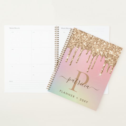 Glam Gold Glitter Drift Elegant Monogram Planner (Display)